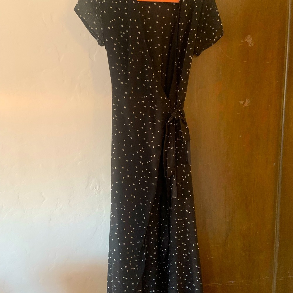 Renamed Black & White Star Wrap Dress | Size M